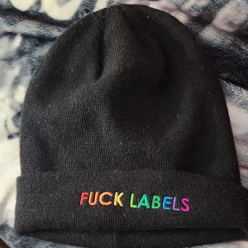 Black Kids Beanie with Rainbow Embroidery